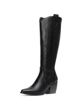 DREAM PAIRS Womens Black Cowboy Boots Wide Calf Knee High Boots Ladies